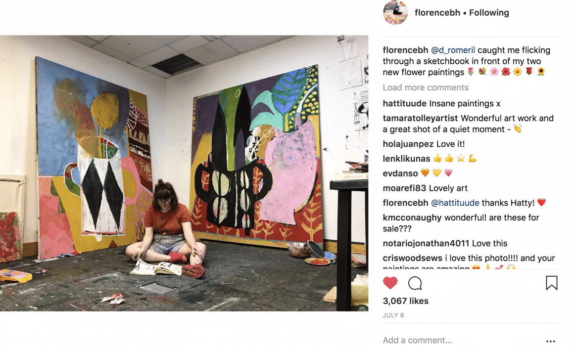 Florence Hutchings one of the best artists on Instagram in her studio