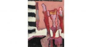 Pink Zebra painting by Florence Hutchings from her Seating Arrangement exhibition with Delphian Gallery