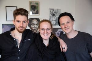 The Delphian Podcast portrait with delphian directors Nick JS Thompson and Benjamin Murphy with Kate Mothes