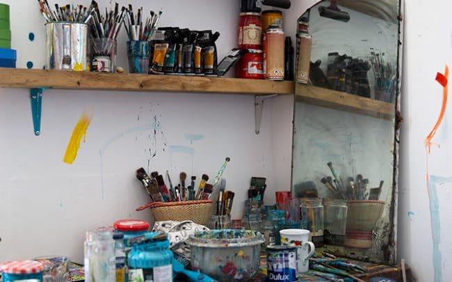 Picture of the interior of artist David Shillnglaw's studio in margate
