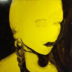 Hedley Roberts portrait painting in yellow and black