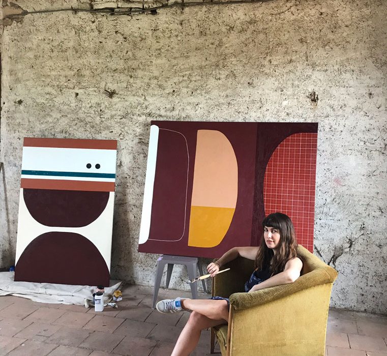 Portrait of australian french based artist Rachael McCully in her studio