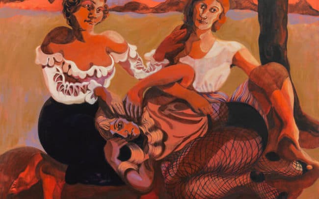 A painting of three female figures painted by Nettle Grellier