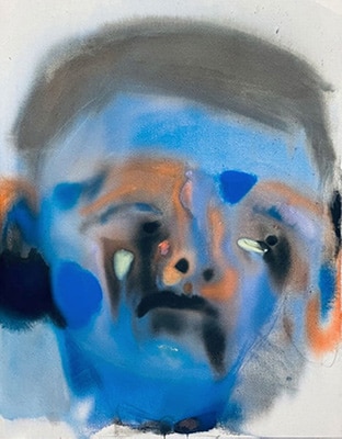 Linda Linko Delphian Gallery Painting of boy's face in blue paint